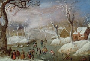 17世紀のスケーターのいる冬の風景 作： Christoffel van den circle of Berghe